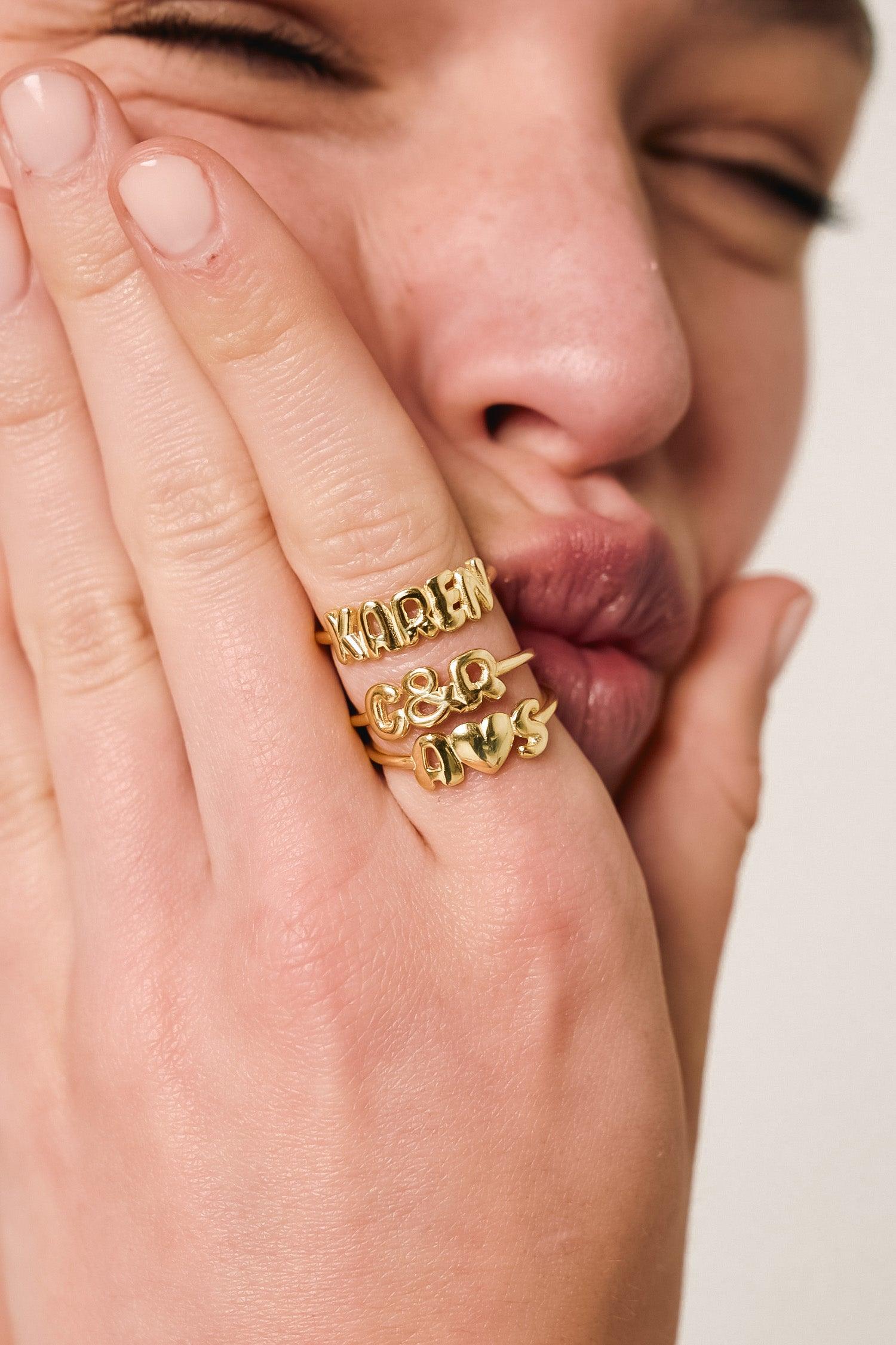 Bubble Letter Heart Ring - SELEN JEWELS