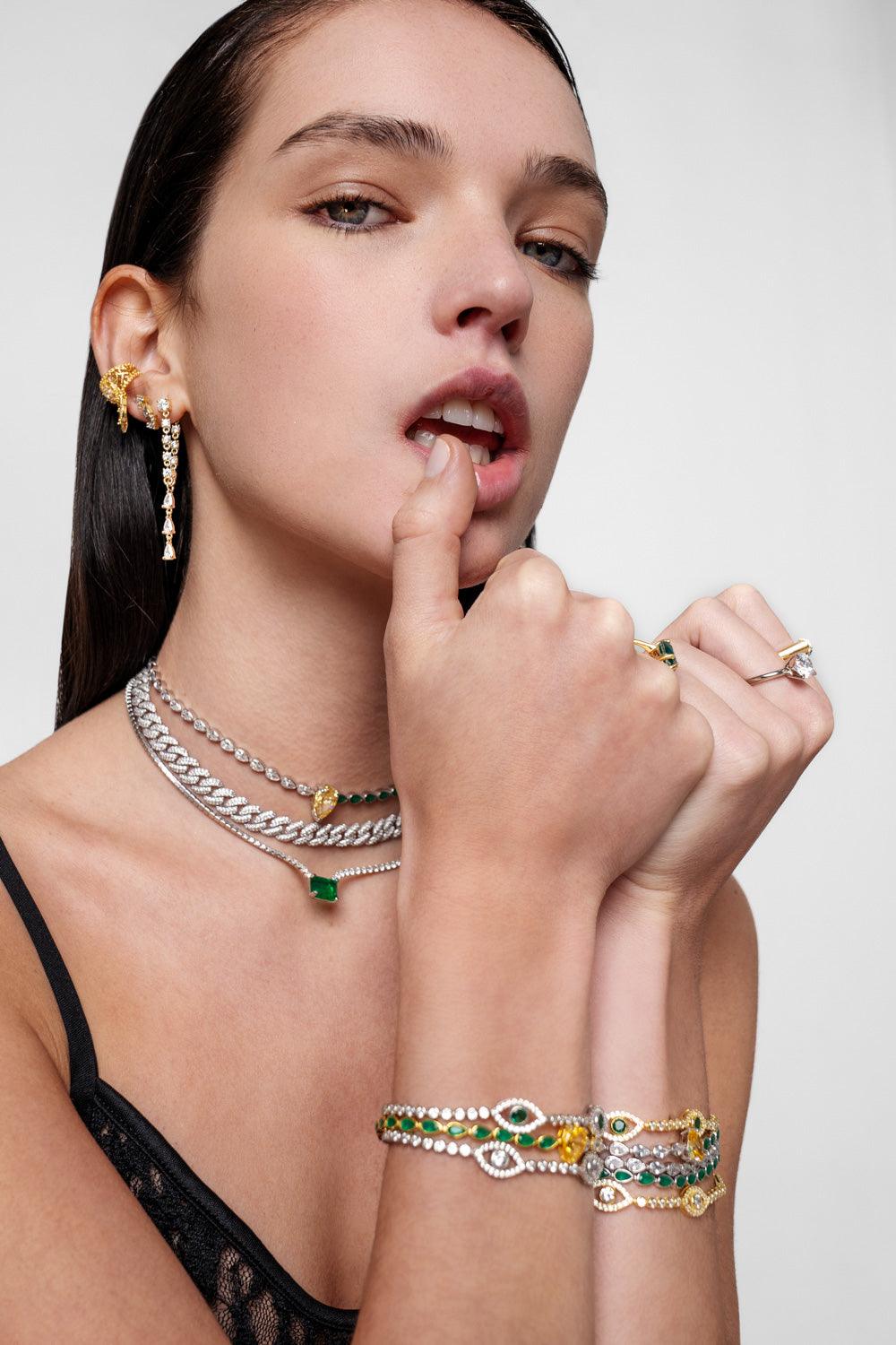 Emerald Tennis Moissanite Necklace - SELEN JEWELS
