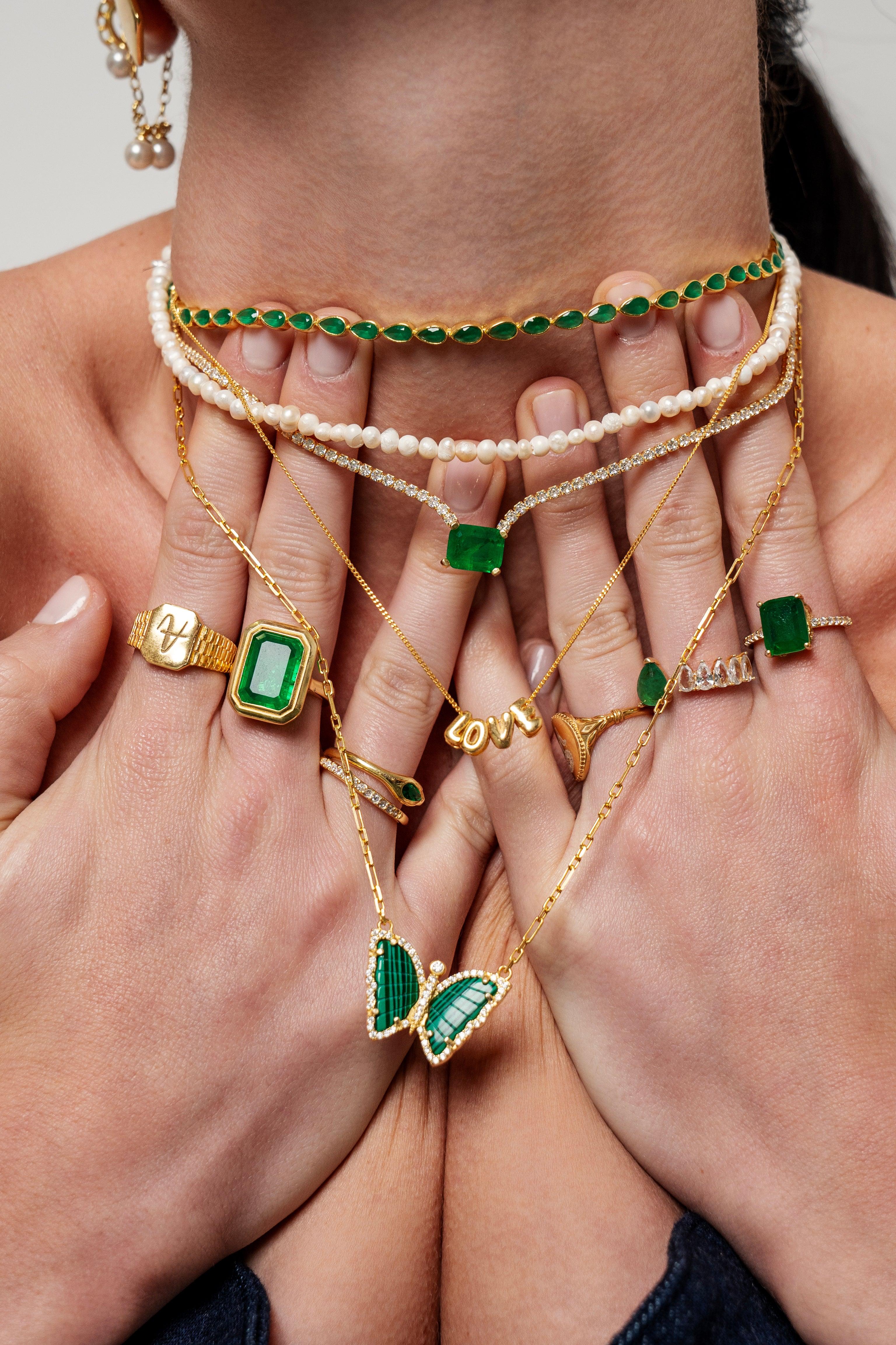 Emerald Tennis Moissanite Necklace - SELEN JEWELS