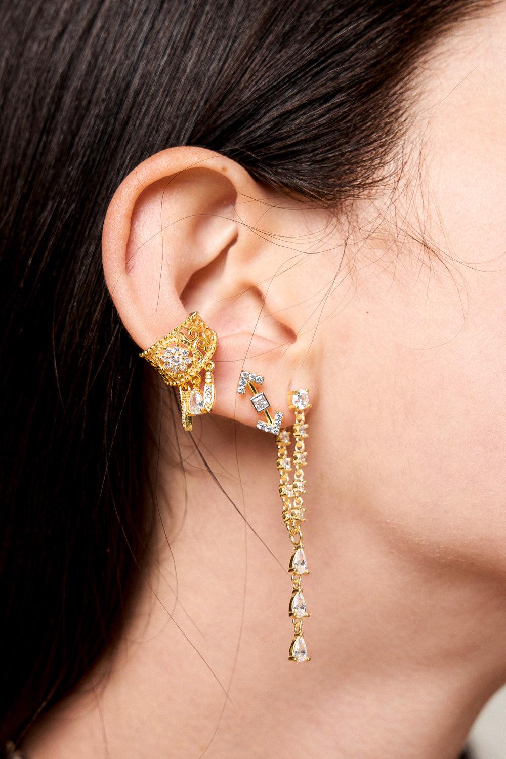 Gold Arrow Cubic Zircon Stones Earrings - SELEN JEWELS