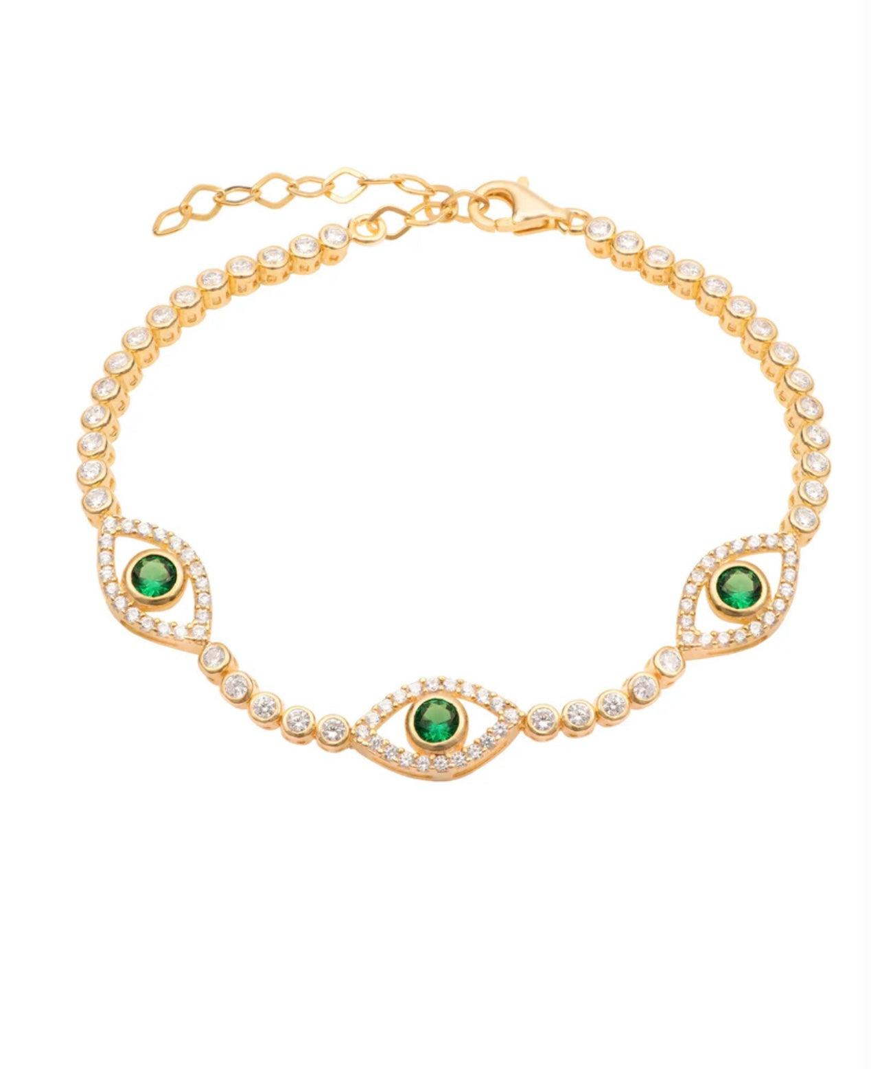 Green Stone Evil Eye Bracelet - SELEN JEWELS