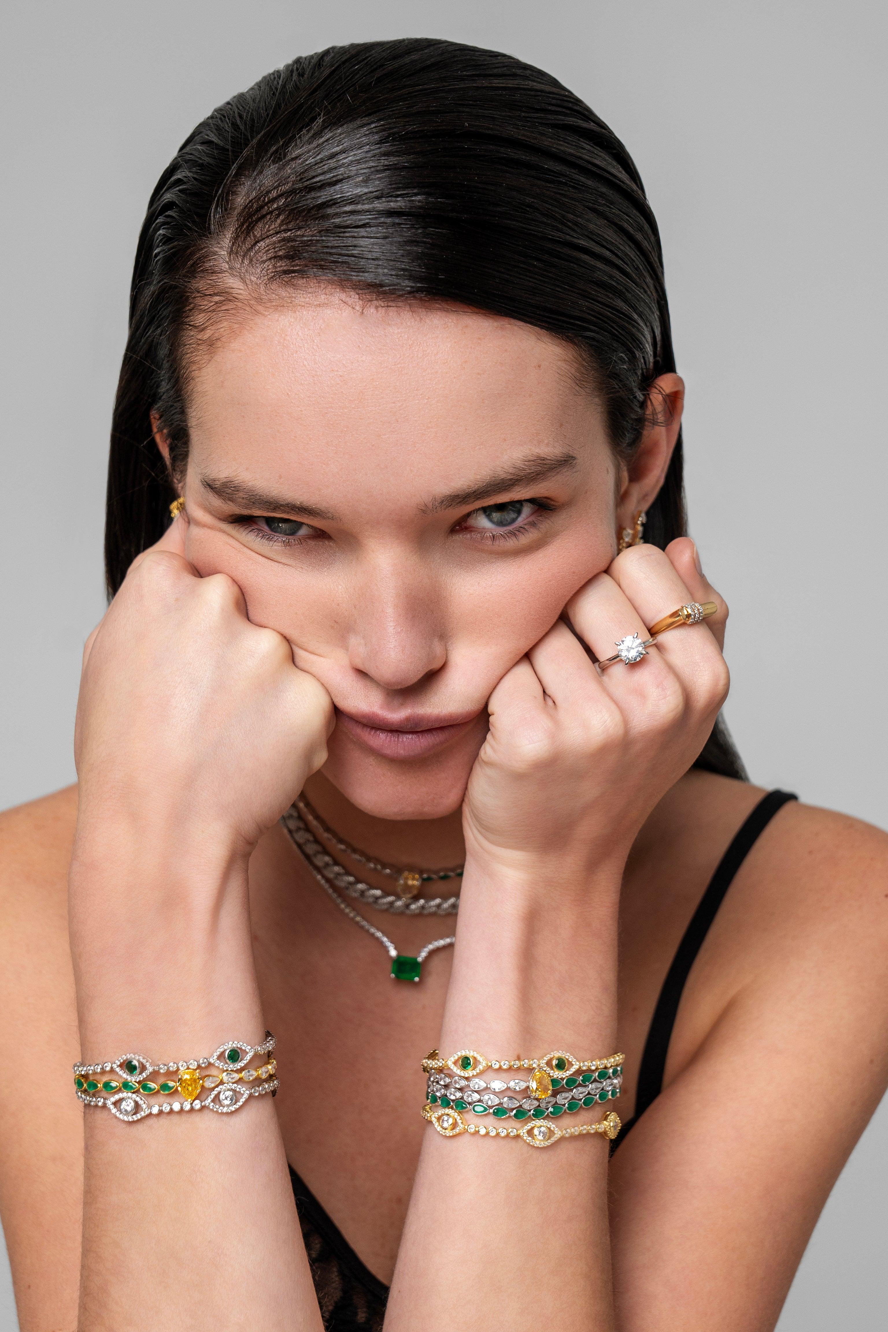 Green Stone Evil Eye Bracelet - SELEN JEWELS