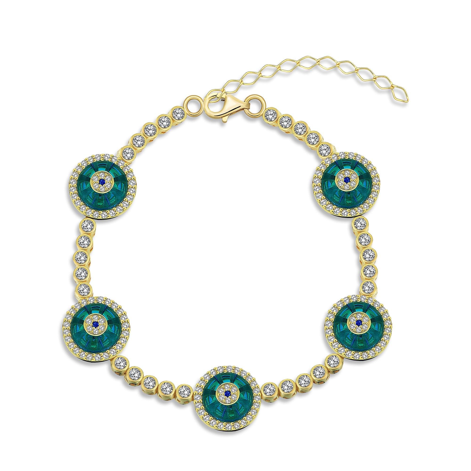 Green Stone Evil Eye Tennis Bracelet - SELEN JEWELS