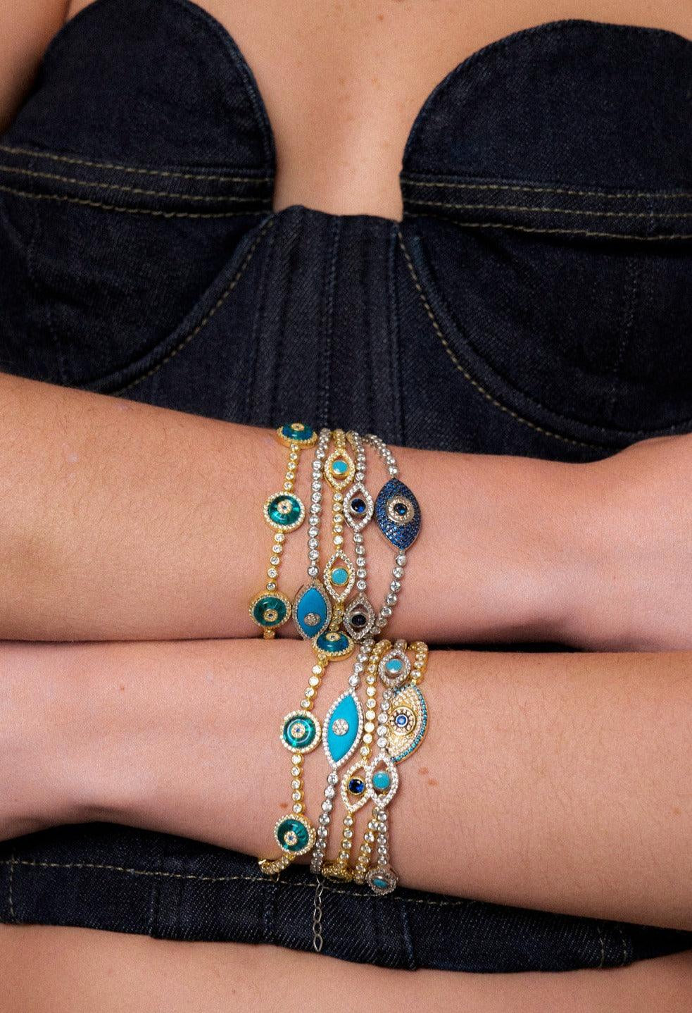 Green Stone Evil Eye Tennis Bracelet - SELEN JEWELS