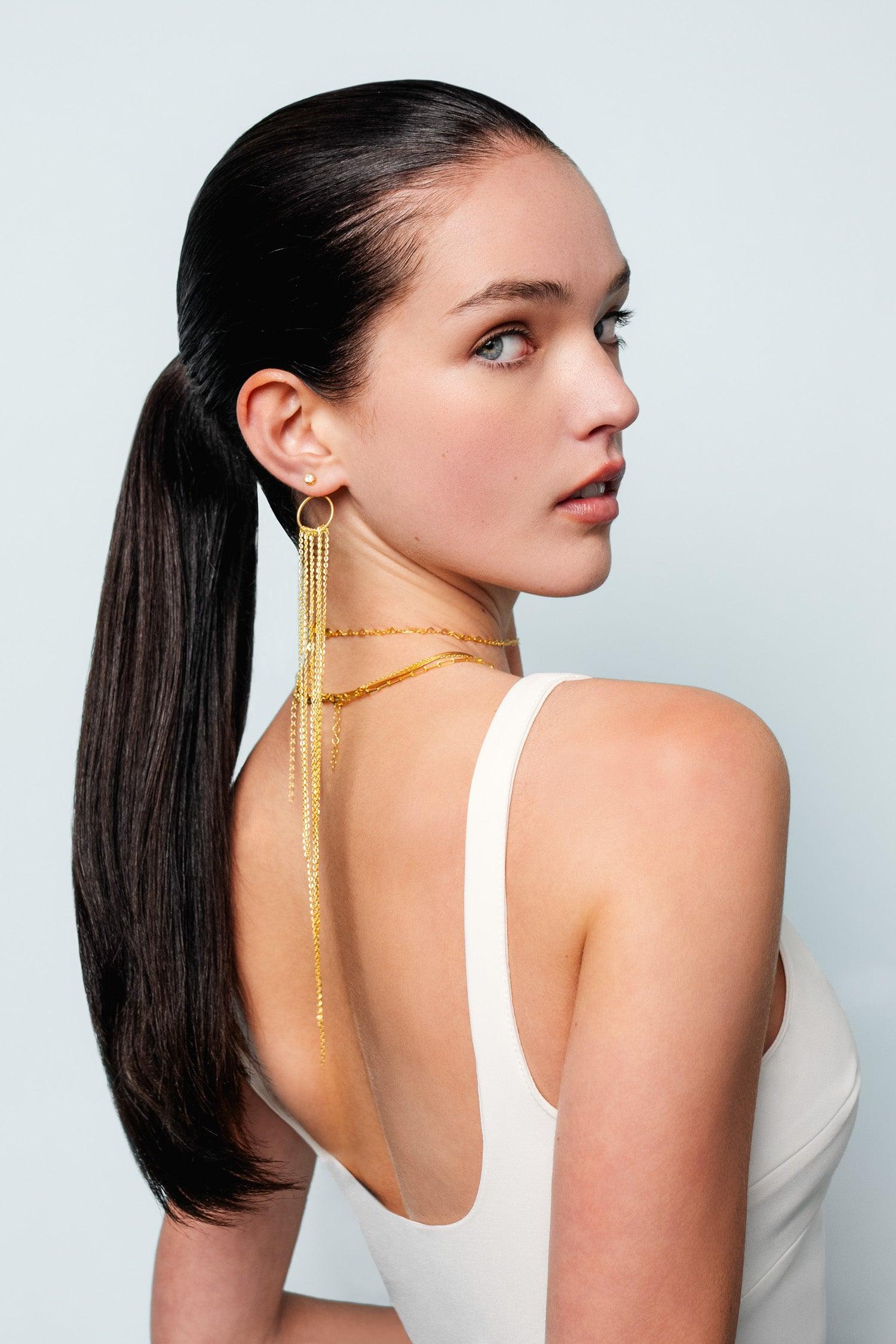 Long Chain Gold Earring - SELEN JEWELS