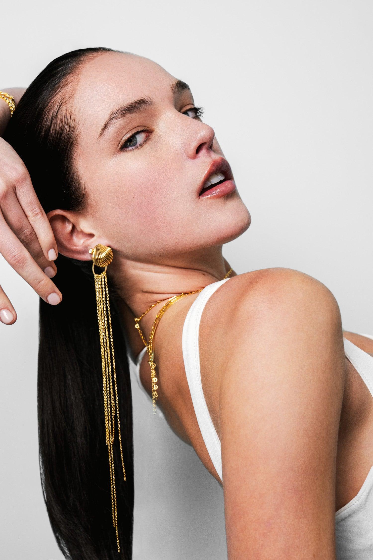 Long Chain Gold Earring - SELEN JEWELS