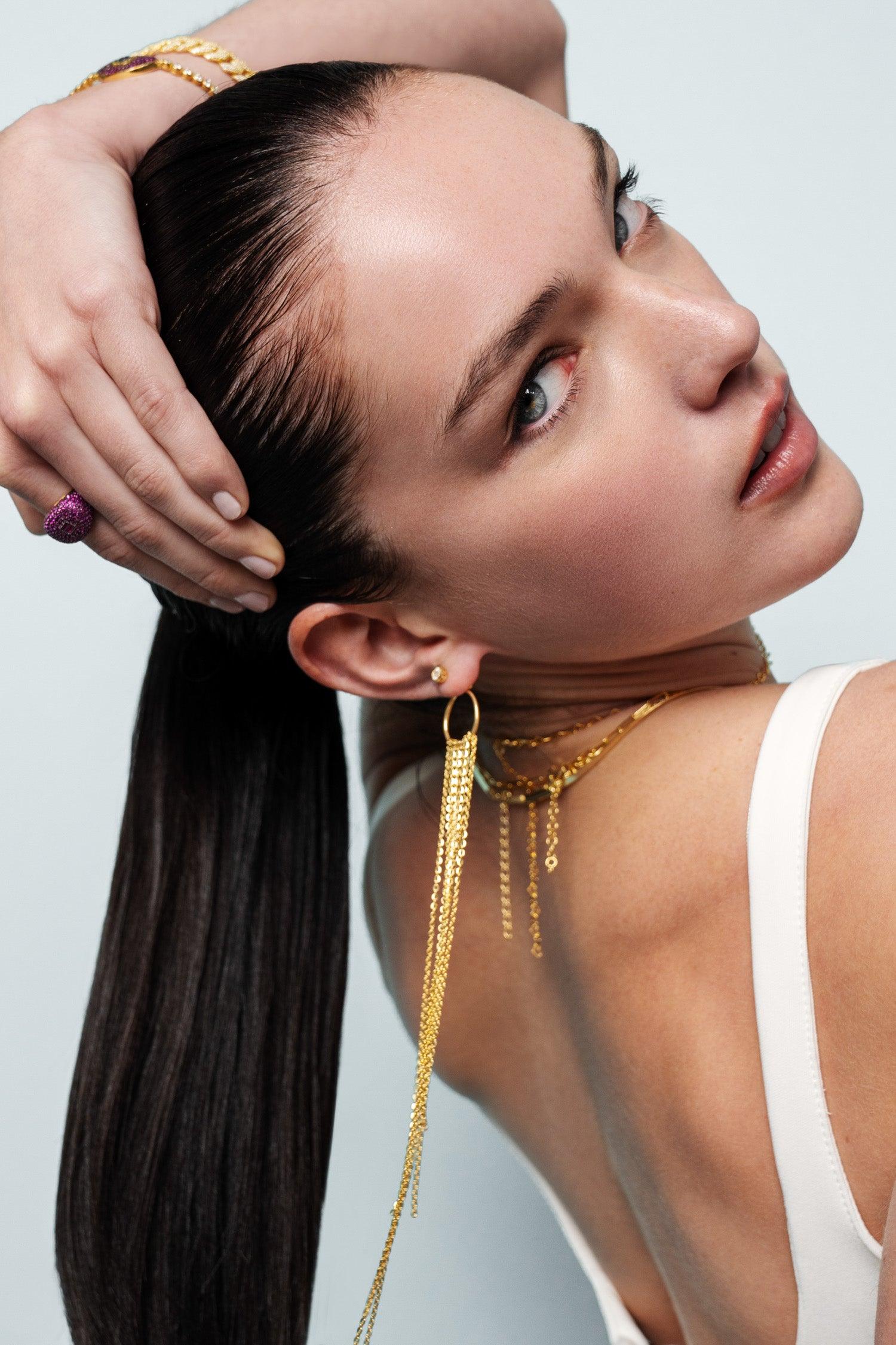 Long Chain Gold Earring - SELEN JEWELS