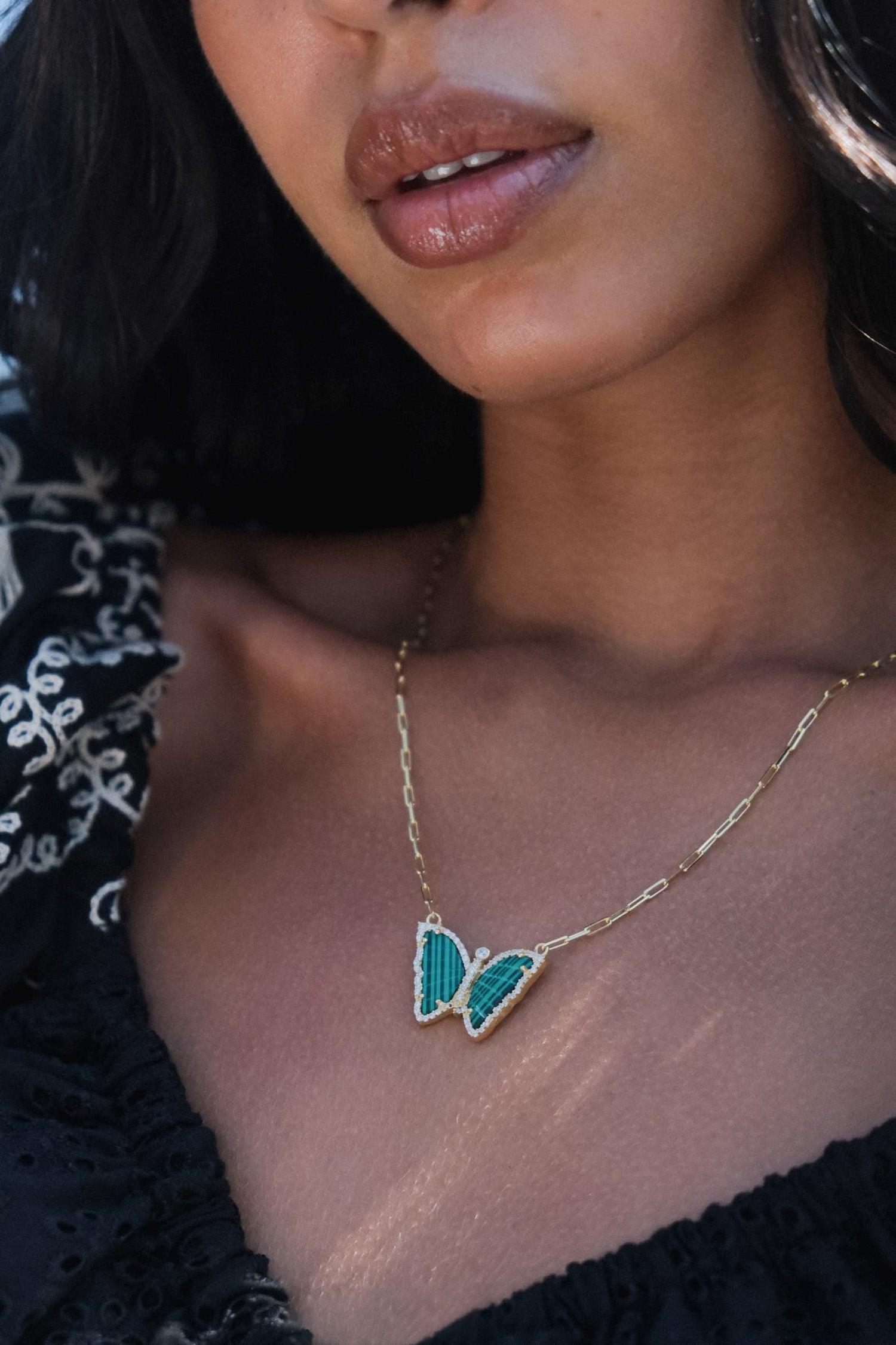 Malachite Butterfly Necklace - SELEN JEWELS