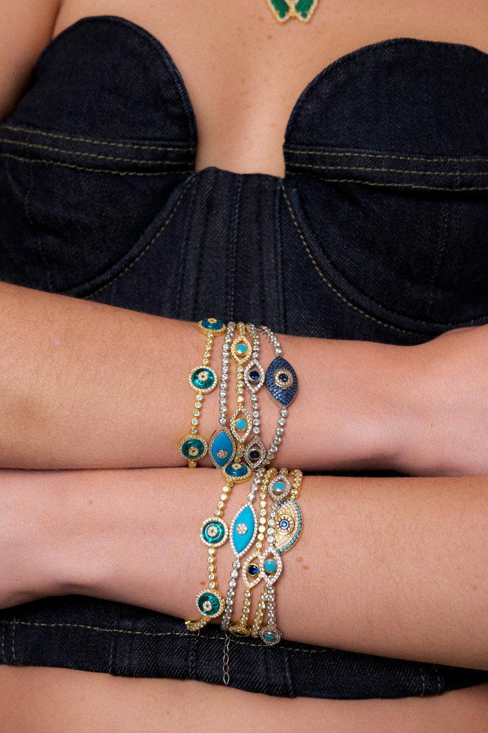 Navy Blue Evil Eye Tennis Bracelet - SELEN JEWELS