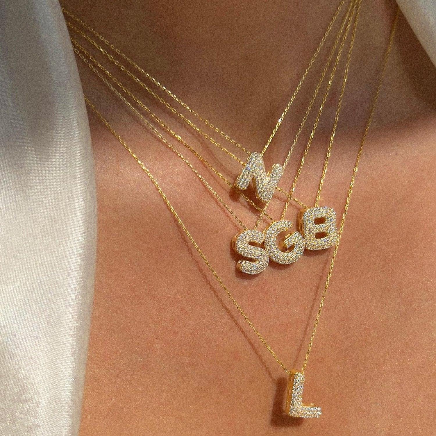 Pave Bubble Letter Necklace - SELEN JEWELS