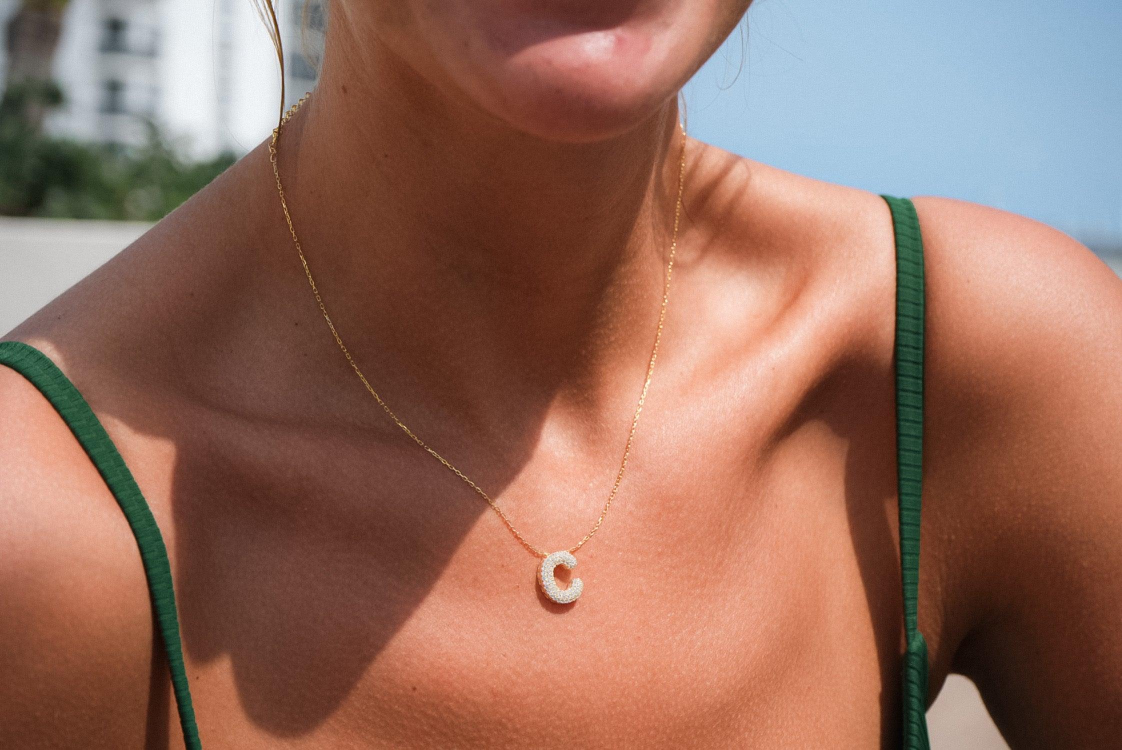 Pave Bubble Letter Necklace - SELEN JEWELS