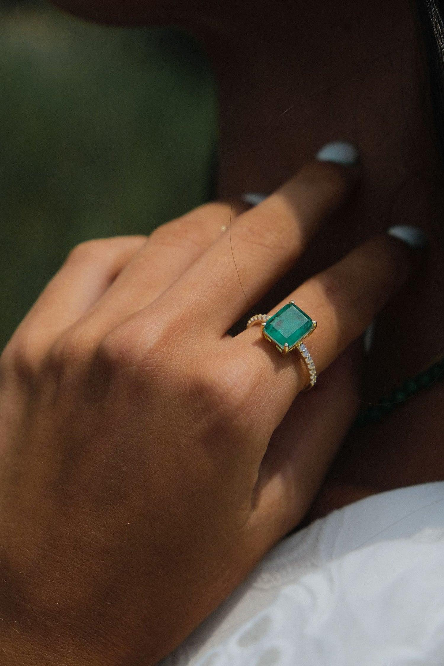 Pave Emerald Cut Ring - SELEN JEWELS