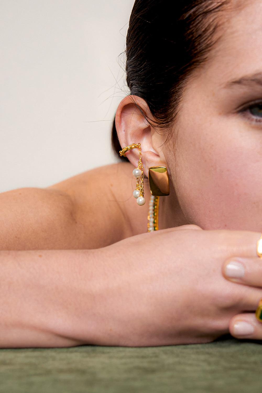 Pearl Dangle Earcuff - SELEN JEWELS