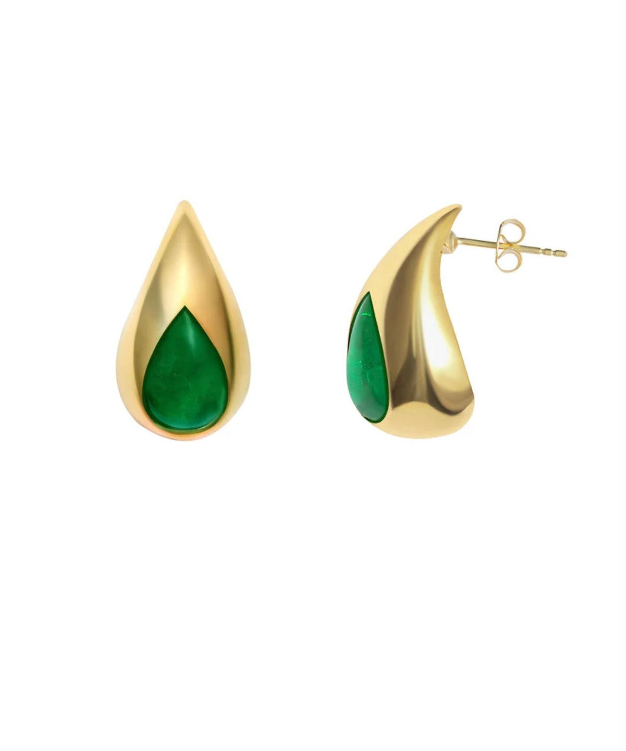 Gold Emerald Teardrop Earrings - SELEN JEWELS