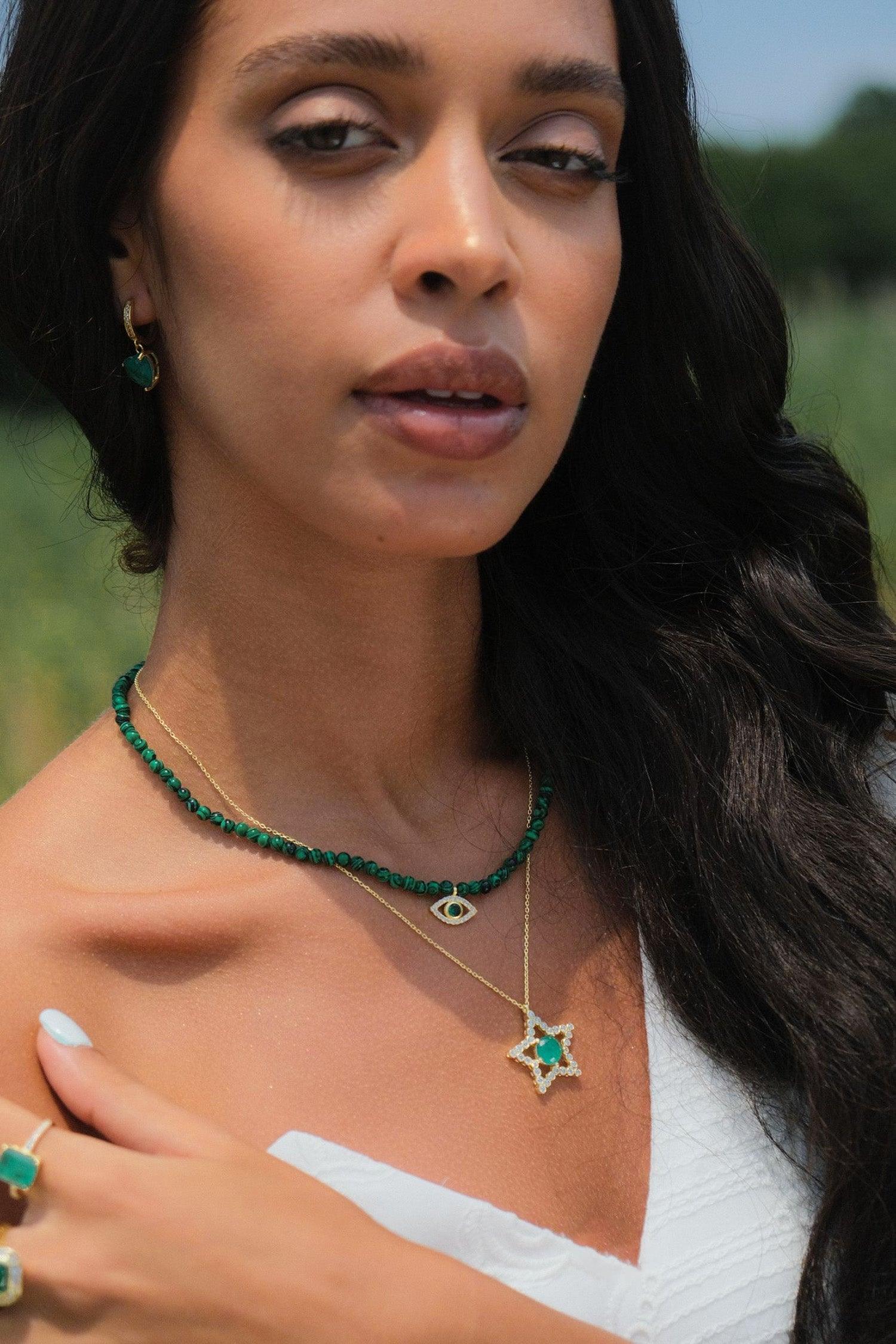 Malachite Green Beaded Choker - SELEN JEWELS