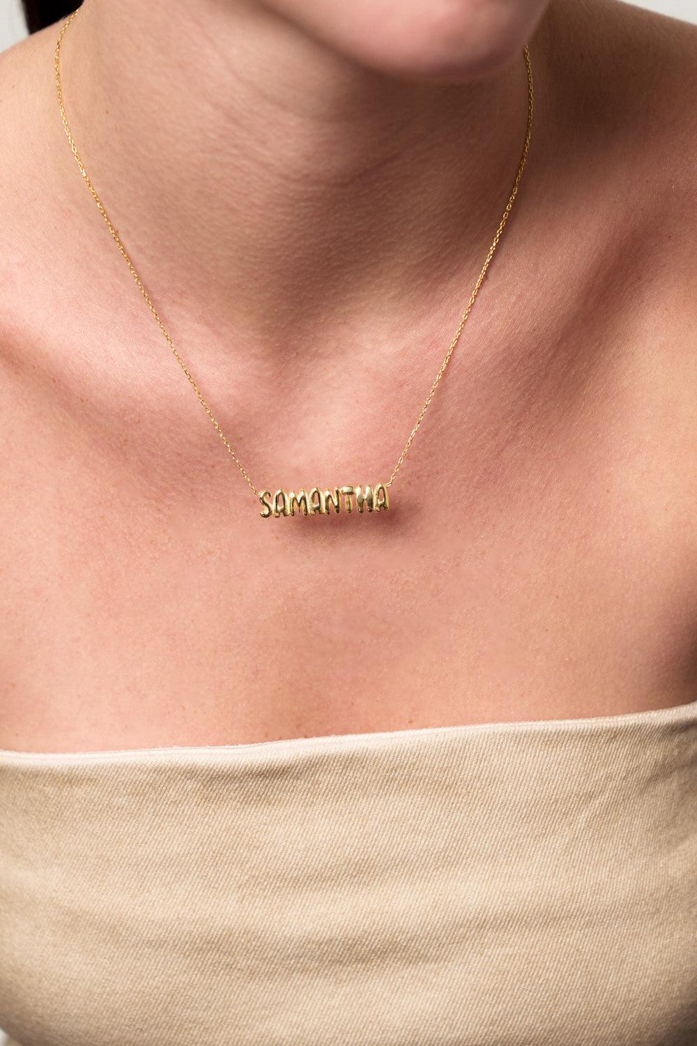 Bubble Nameplate Necklace - SELEN JEWELS