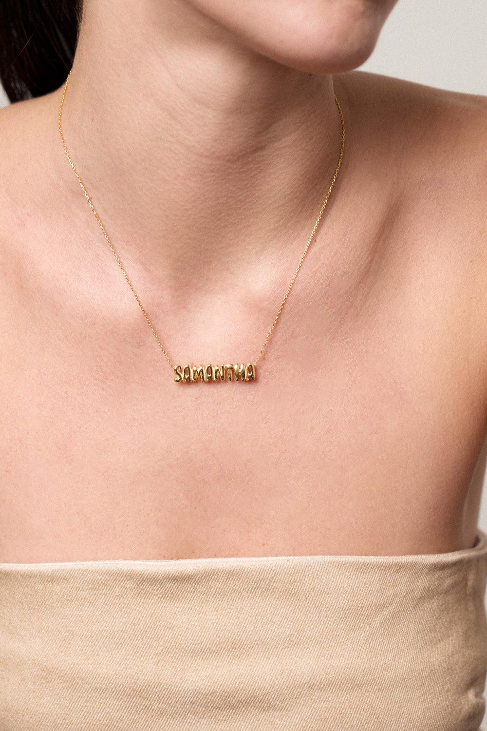 Bubble Nameplate Necklace - SELEN JEWELS